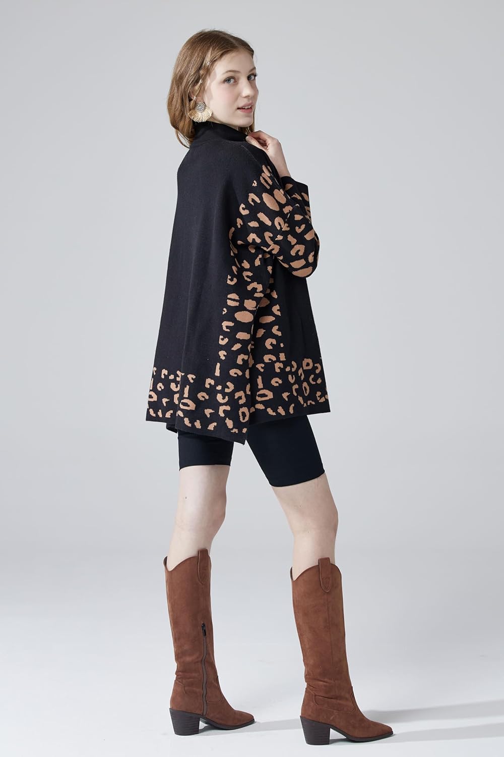 noflik Long Sleeves Leopard Animal Print Winter Cozy Sweater Tunic - Image 5