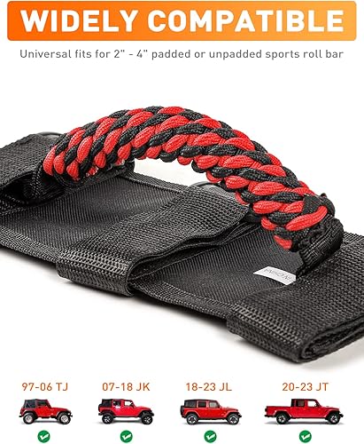 Miniatura 5 de Savadicar 2 asas de agarre de barra antivuelco, mango de agarre de tejido circular compatible con Jeep Wrangler CJ YJ TJ JK JKU JL JLU y Gladiator