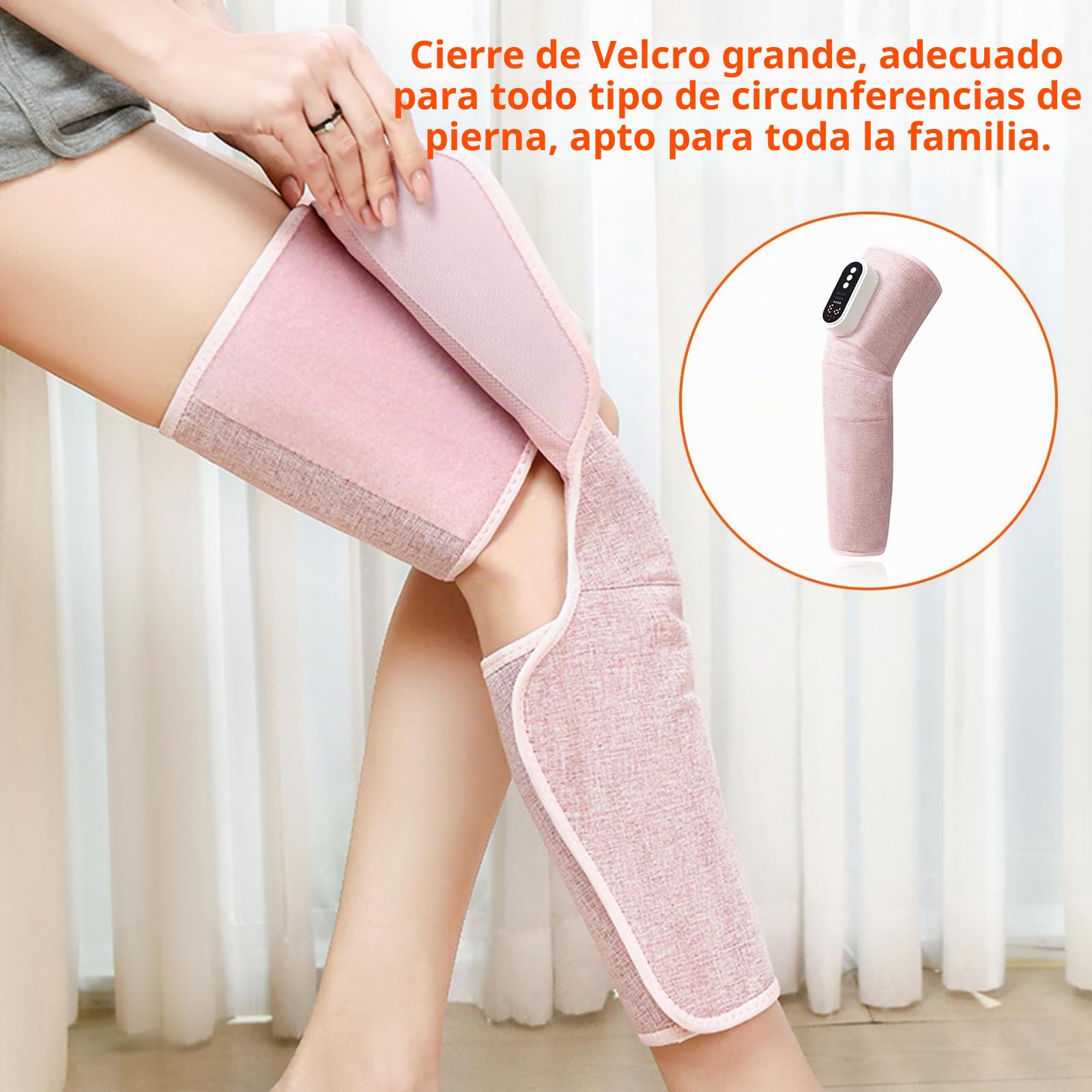 Masaje de Piernas Presoterapia, Masajeador de piernas con masajeador de pantorrillas térmico,3 Modos 3 Intensidades,Alivia Piernas Cansadas, Relaja y Mejora la Circulación,Ajustable （Pink Single）
