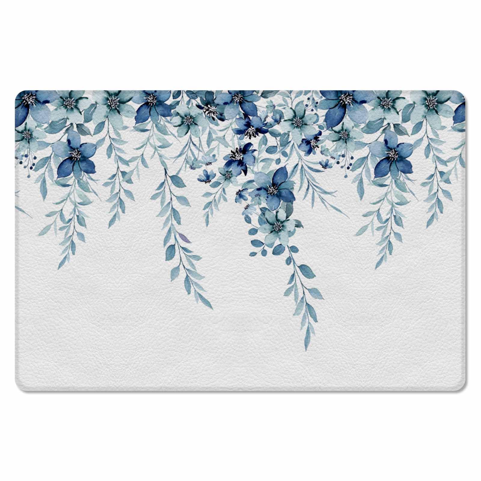 Blue Eucalyptus Leaves Kitchen Bath Door Mat Cushioned Runner Rug,Washable Welcome Floor Sink Antifatigue Mat,Waterproof & Non-Slip Comfort Standing Doormat,Weeping Blossom Vine Leaves 18
