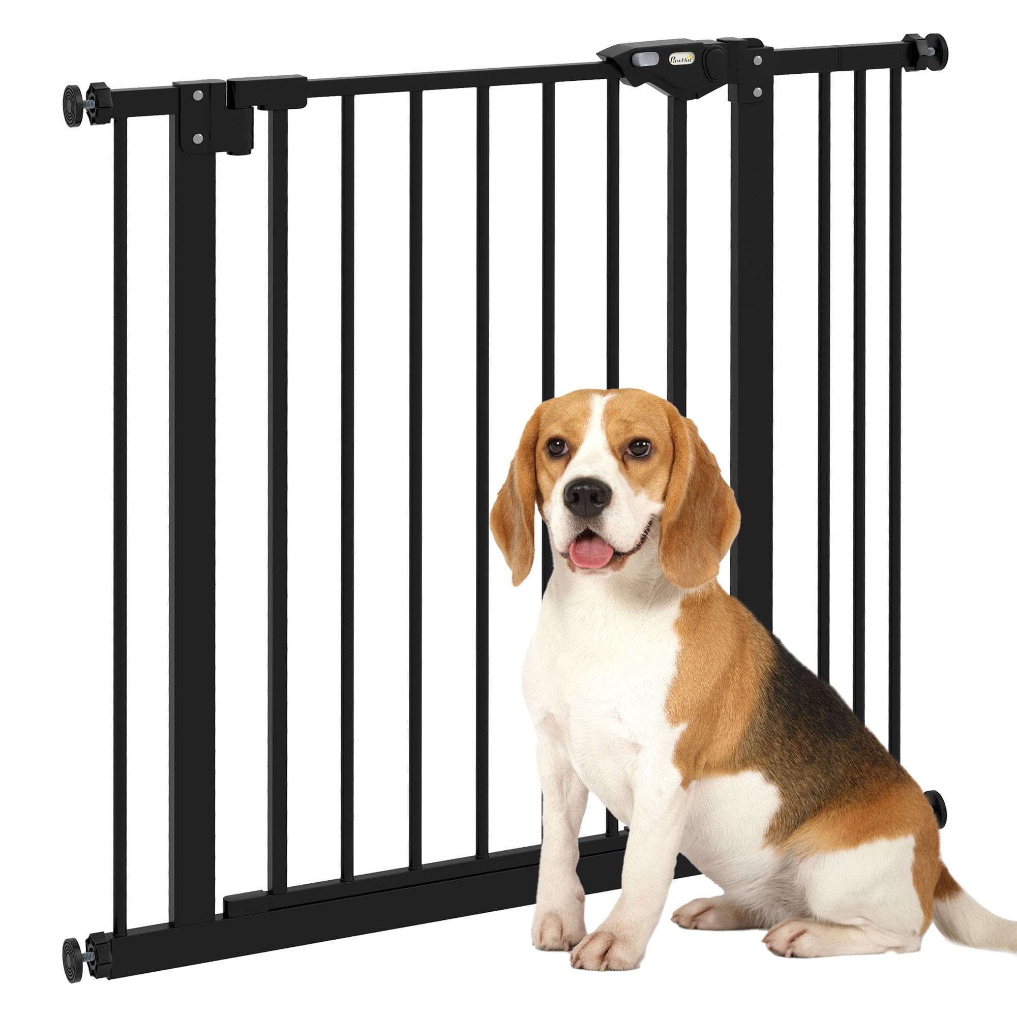 PawHut Cancellino per Cani Larghezza Regolabile Fino 87 cm, Nero | Cancello per Cani e Animali Domestici, Fissaggio a Pressione Senza Fori, Chiusura Automatica