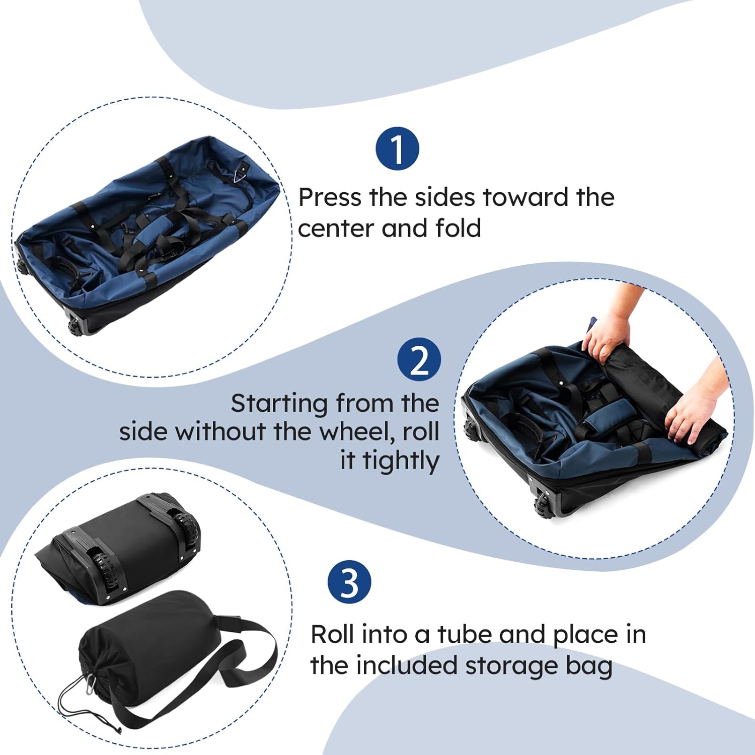 110L Expandable to 140L 32” Foldable Oxford Soft-Sided Rolling Duffle Bag with 2 Heavy-Duty Wheels,3 Large Compartments,Adjustable Shoulder Strap and Attached Organizer Pouch,Navy Blue - Image 3