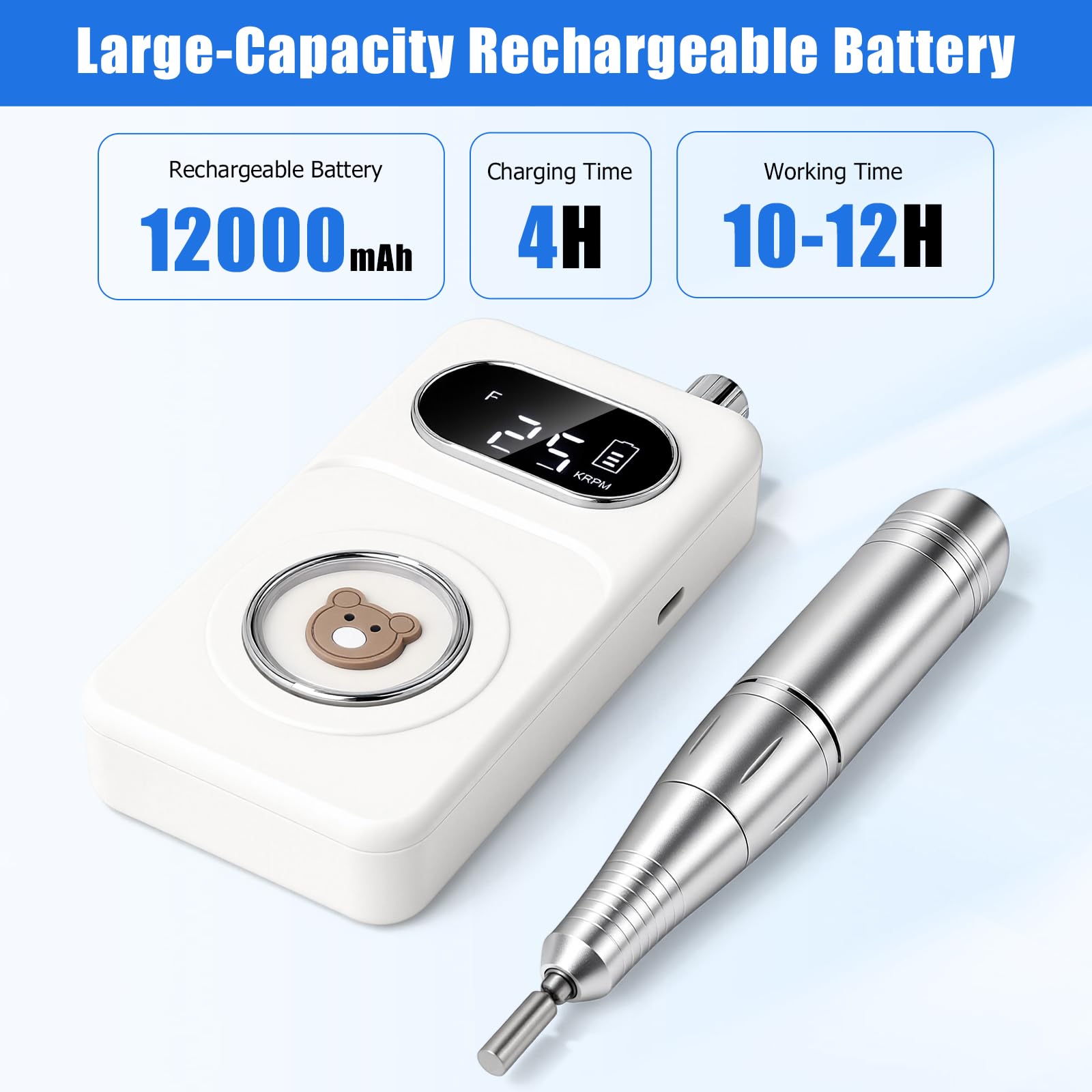 Ponceuse pour Ongles Professionnel 45000 tr/min Vitesse Réglable F/R Electrique Rechargeable avec 6 Embouts et Affichage de LCD Puissante Silenceuse pour Manucure Pédicure Salon, Usage Maison
