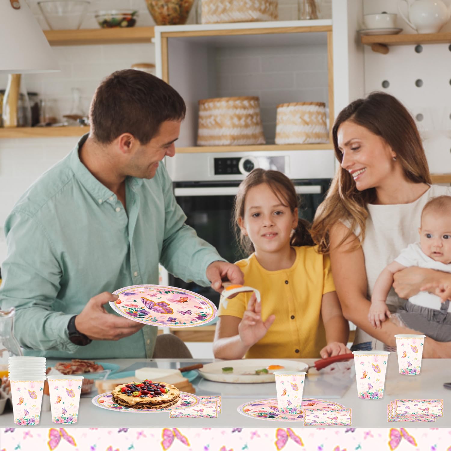 Set Tovaglia E Stoviglie Per Feste Con Farfalle - 61 Pezzi, Per Compleanni Bambini, Usa E Getta - Foto 4