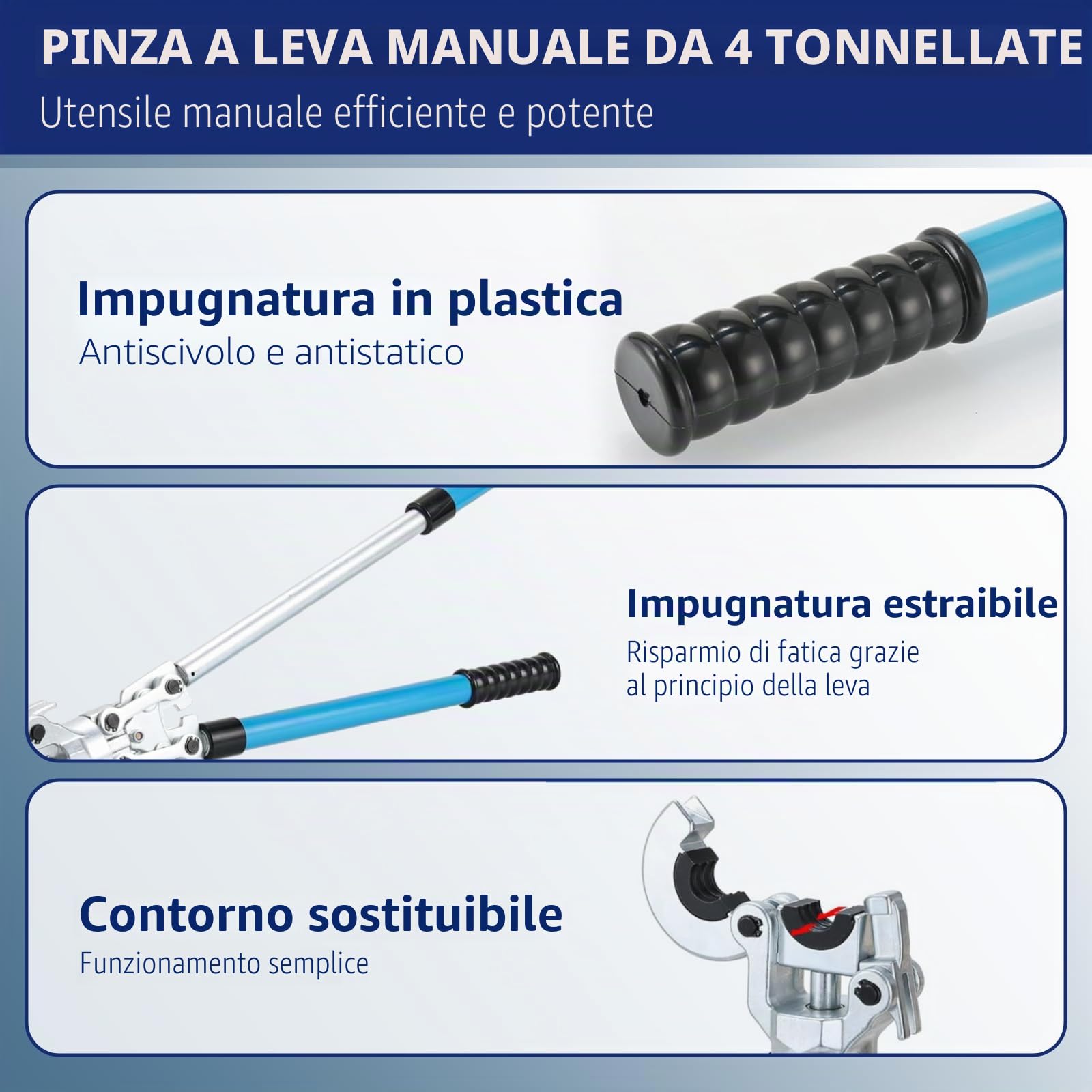 Pinza per Serra Multistrato, Pressatrice Tubi Multistrato, Crimpatrice Multistrato, 4 Matrici U 16-20-25-32 mm, con Testa Girevole a 360°, Maniglia Retrattile, per Tubo PEX, Tubo Composito
