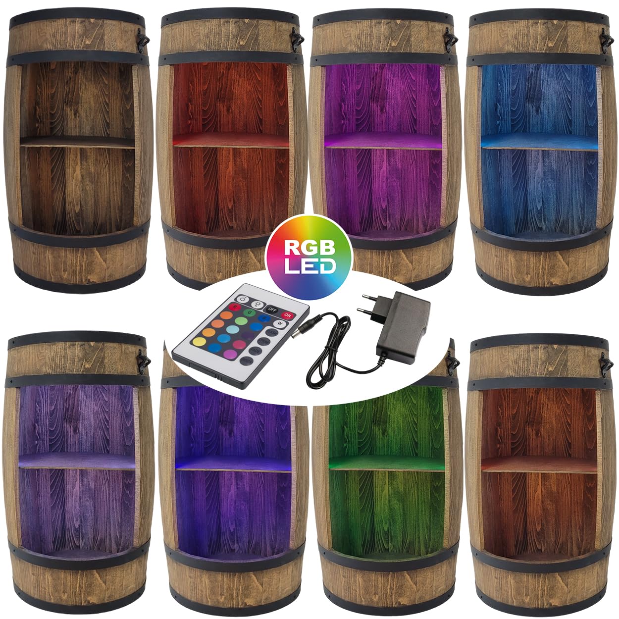 weeco Beczka na wino stolik barowy + otwieracz do butelek + LED RGB. Mini regał barowy okrągły, meble do salonu, stojak na wino, dekoracyjny, barek na wino, bar domowy, stojak na wino, 80 x 50 cm