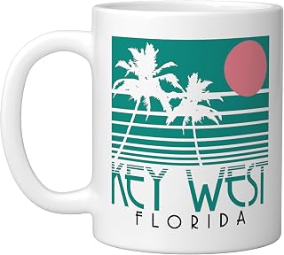Key West Florida FL Palm Trees Surf Vintage Retro Ceramic Mug, White