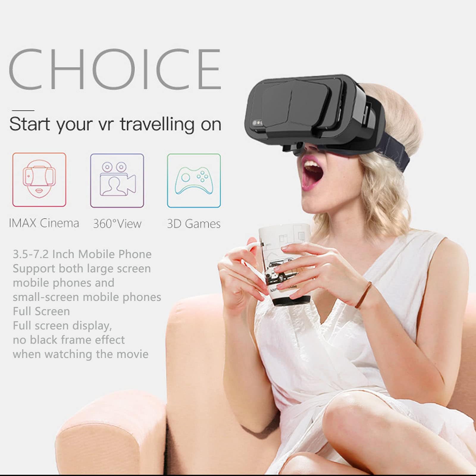 Gafas Realidad Virtual VR 3D, Visor Realidad Virtual 3D con Controlador, Compatible con Pantallas 4,7-7,2 Pulgadas, Distancia Interpupilar Ajustable para PelíCulas Y Juegos En 3D,Black+B03 Handle