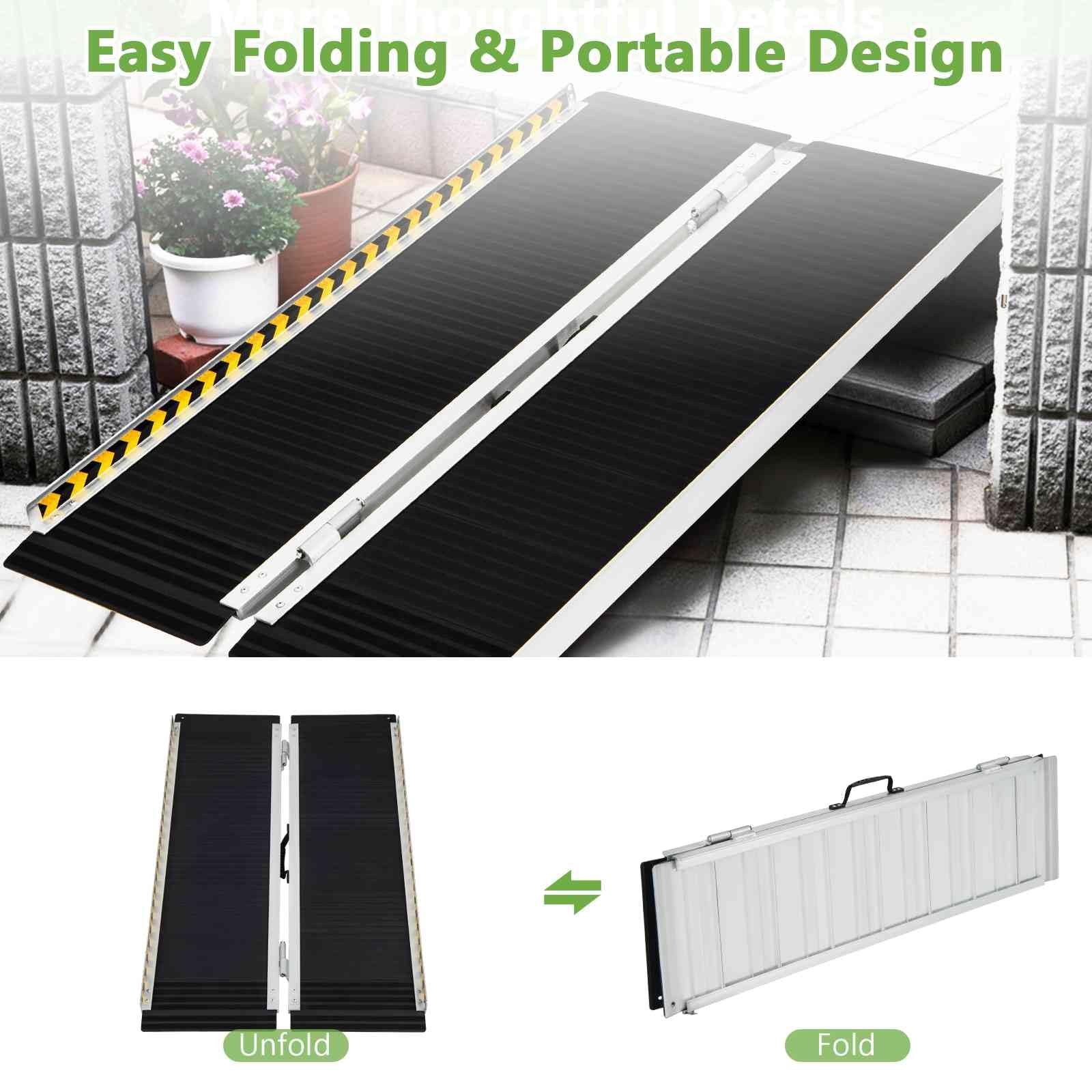 Rampa telescópica de aluminio con placa de transición para escalones de escalera de puerta delantera, rampa portátil de 3 pies, 4 pies, 5 pies, 6 pies