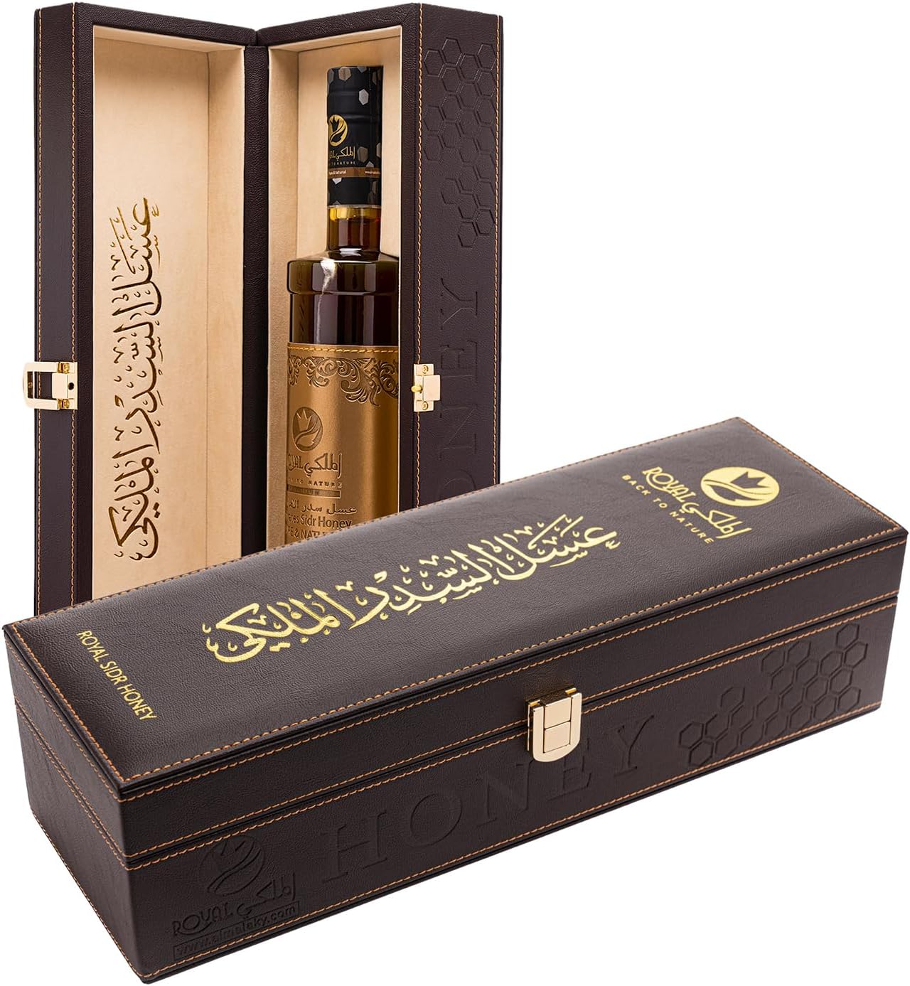 Al Malaky Royal Emirates Sidr Honey, 100% Pure & Natural, Sweet Flavour, Luxury Leather Gift Box & Bottle, Ideal for Birthdays, 1000 Grams Jar