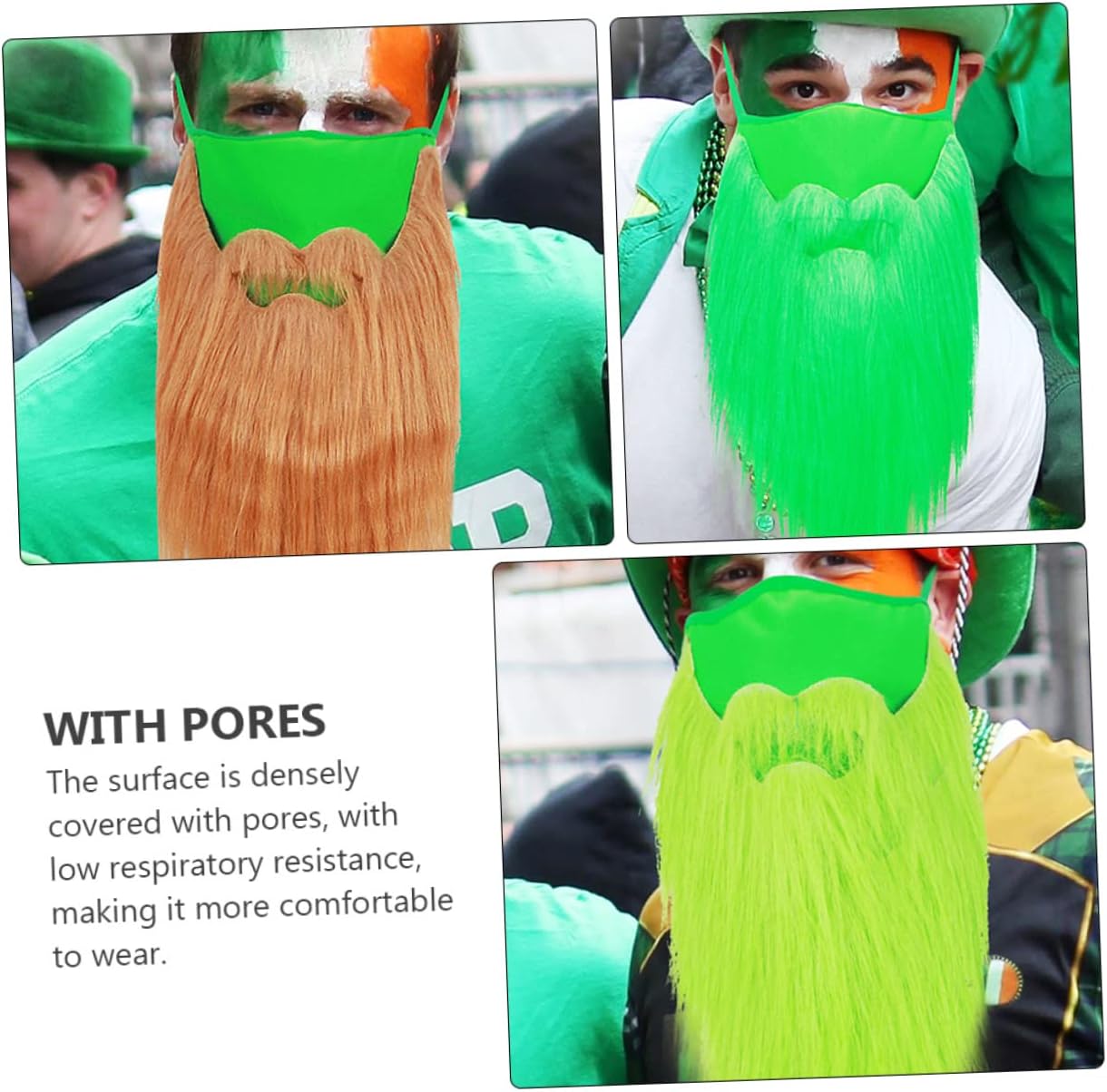 LIFKOME 3pcs Patrick's Day Beard Mask Cover for Stage Performance and Costume Parties Comfortable Ear-hanging Design for Dress-up and Celebrations
