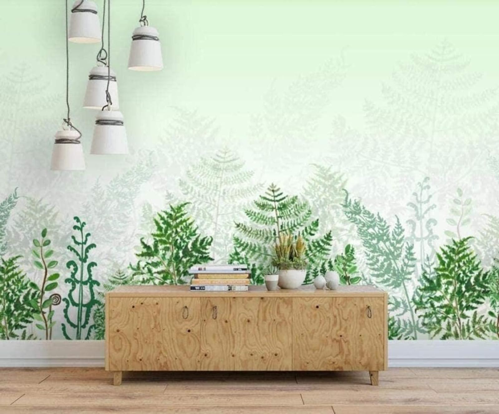 3D salon mural décoration feuilles vertes fond 150x105