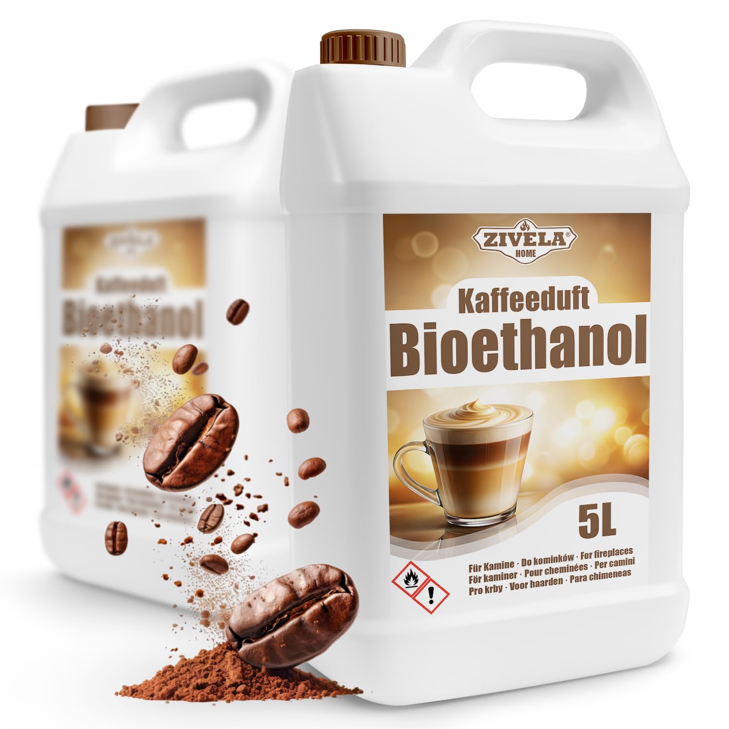 Bioetanol 96,6% 10L | Bio Alcohol Café Aroma 96,6% 2 x 5L | Bioetanol para chimenea, chimenea de mesa, chimenea de bioetanol | Bioetanol Café Aroma | Combustión limpia, sin humo, llama viva y estable