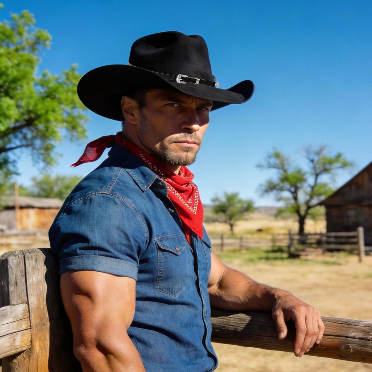 Cowboy Hat Bands for Men, Hat Bands for Cowboy Hats, Western Style Leather Accessories, Adjustable Design for Secure Fit, Two Piece Set with Round Badge and Snap Button, Black Color