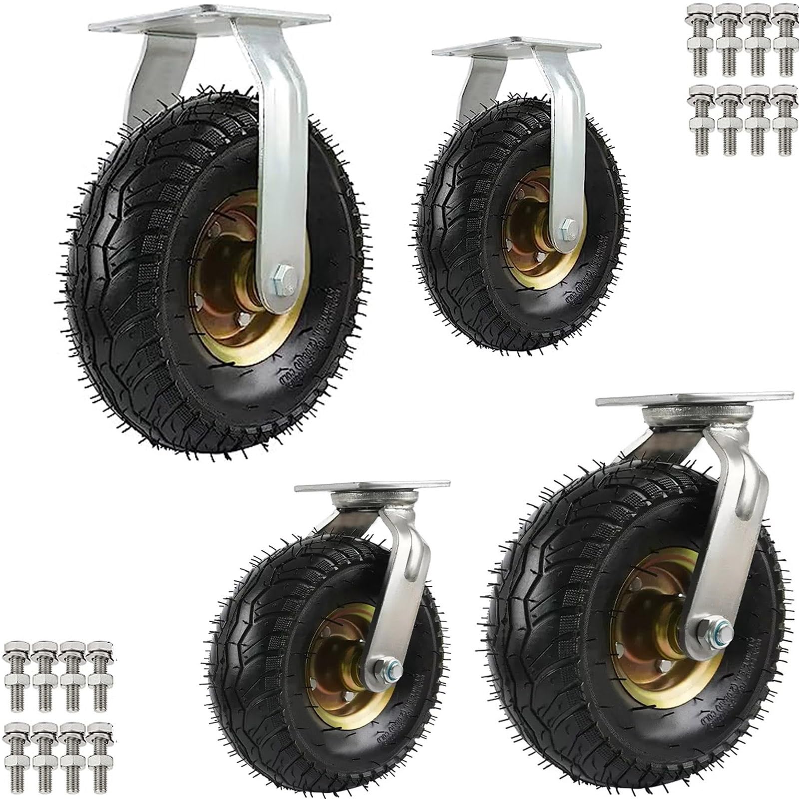 GYRAZXS Pneumatic Wheelbarrow Wheels 150 200 250mm Rubber Tires 360° Rotatable Easy Install for Trolleys Furniture Transport Rollers Workbench Casters
