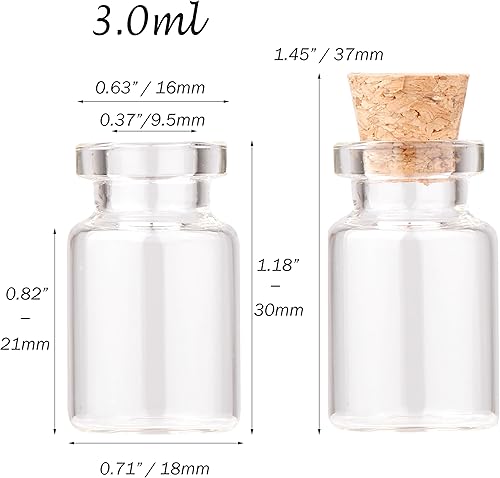 Miniatura 2 de MaxMau 100 frascos pequeños con corchos de 0.1 onzas líquidas, tapones de corcho, pequeñas botellas de vidrio transparente, mini frascos para