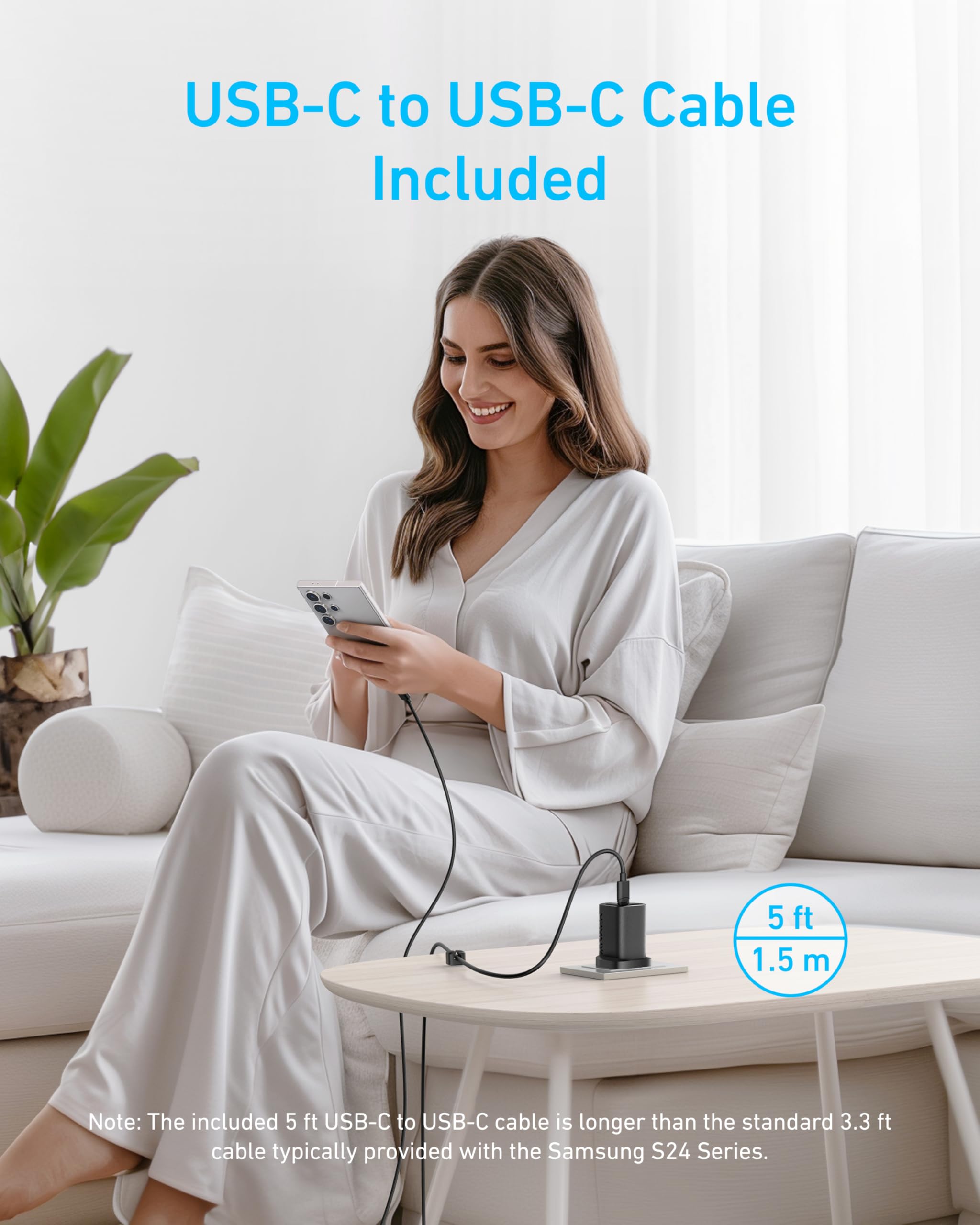 Anker 45W USB-C Charger Power Adapter Fast Charging, GaN II Technology, Compatible with MacBook Pro 13″, Galaxy S22/S22 /S21, iPhone 15/Pro, iPad Pro, Pixel, Black (USB-C to USB-C Cable Included