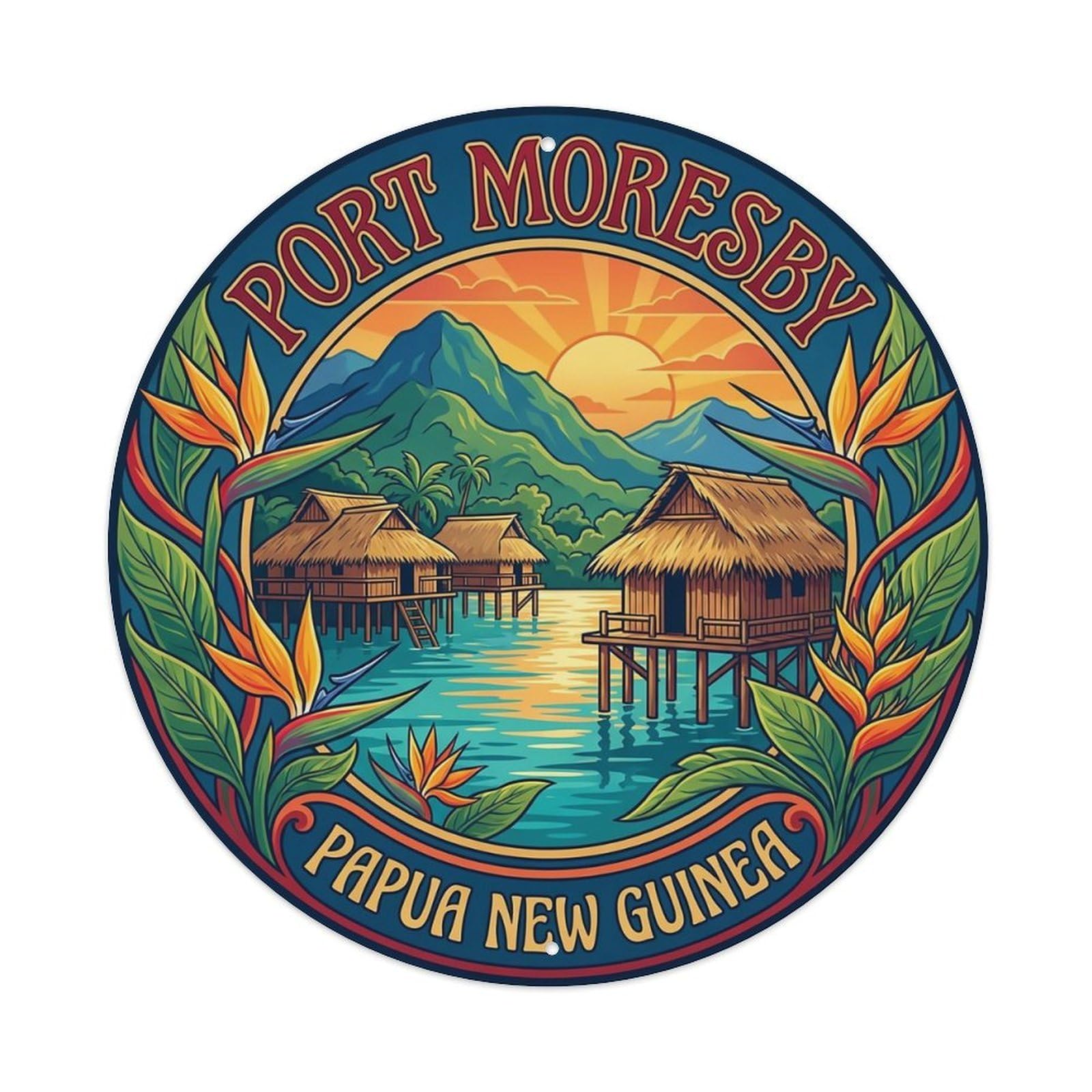 Retro Travel Papua New Guinea Port Moresby Metal Tin Sign