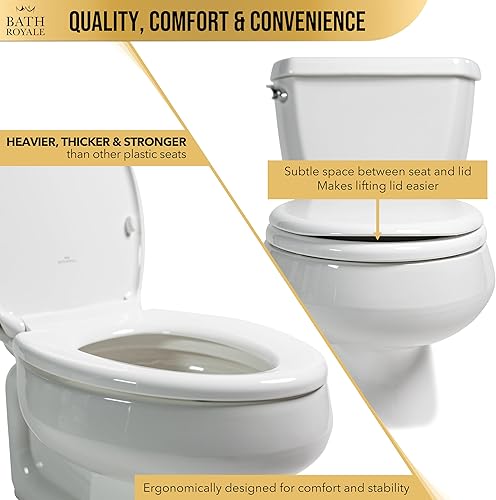 Miniatura 7 de Bath Royale - Asiento de inodoro alargado BR501-01 con cierre silencioso, resistente a las manchas y fácil de mantener limpio, resistente, se adapta