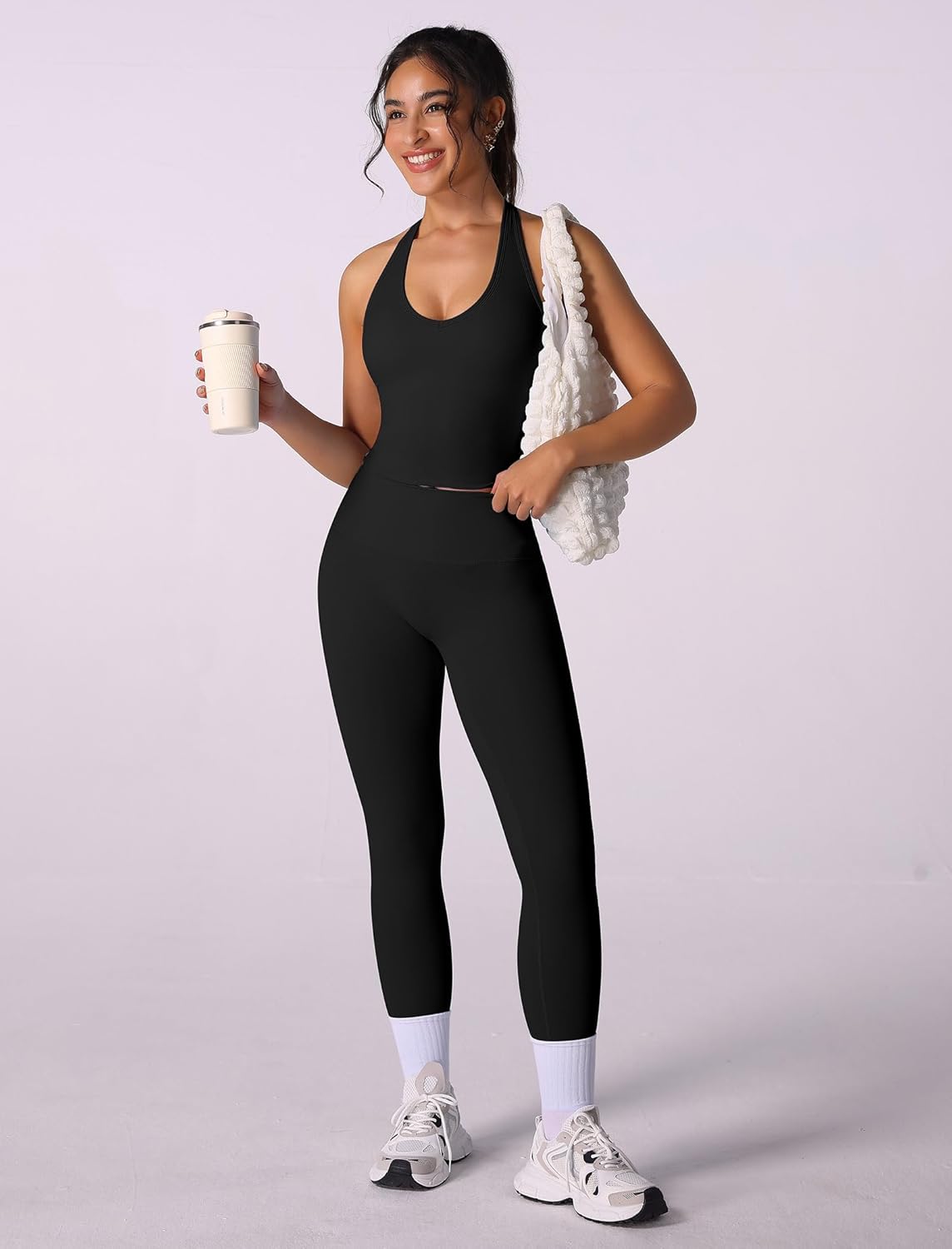 ABOCIW Womens Cross Back Workout Crop Tank with Built in Bra V Neck Longline Sports Bra Gym Shirt Yoga Pilates Top - Image 6