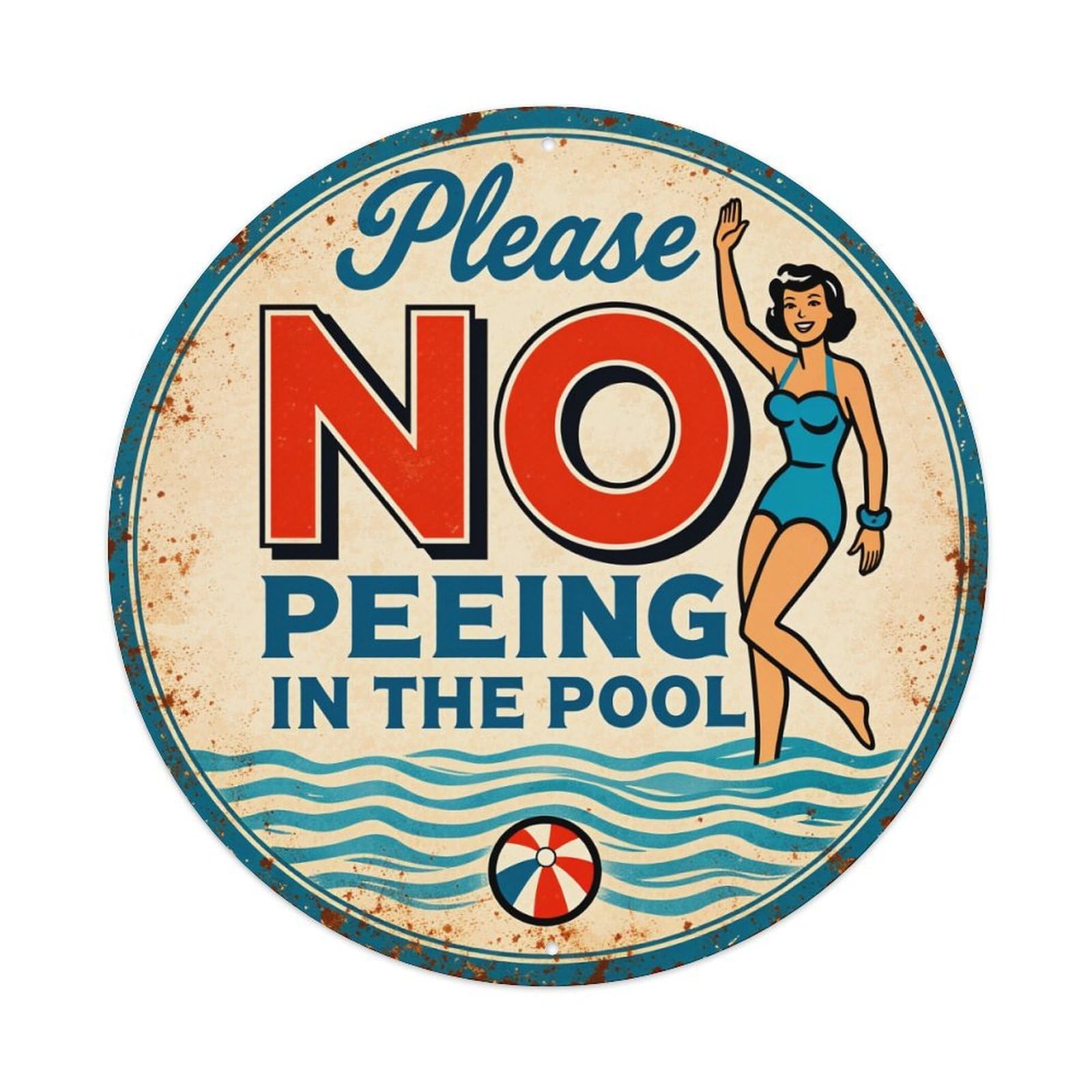 Please No Peeing In The Pool Round Tin Sign Retro Metal Sign for Cafe Bar Pub Home Game Room Gym Club Wall Decoration Vintage Metal Poster 8x8 Inch