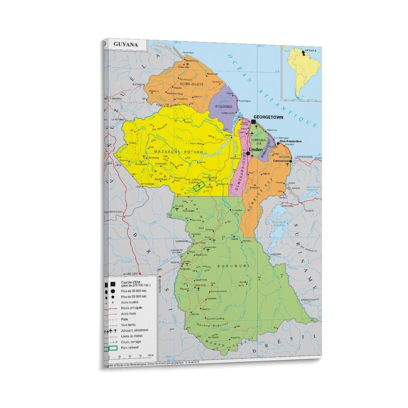 Hellove Frame-Style Geopolitical Map Of Guyana Poster Decorative Painting Canvas Wall Art Living Room Posters Bedroom Painting 08X12inch(20X30cm)