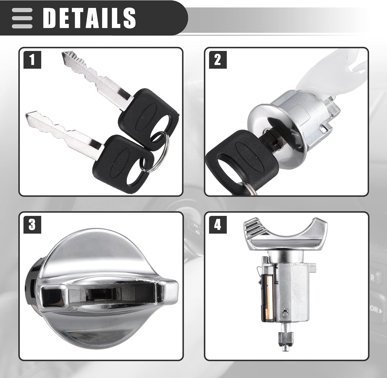 Motoforti Ignition Switch Lock Cylinder, Door Lock Cylinder Kit, for Ford F150 250 350 Pickup 1992-1995, Metal, with 2 Keys, Black Silver Tone, 1 Set