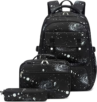 Sugaroom Galaxy Backpack with Lunch Box Lightweight Water Resistant Kids Bookbags School Bags Teen Boys Backpacks for Elementary Middle School