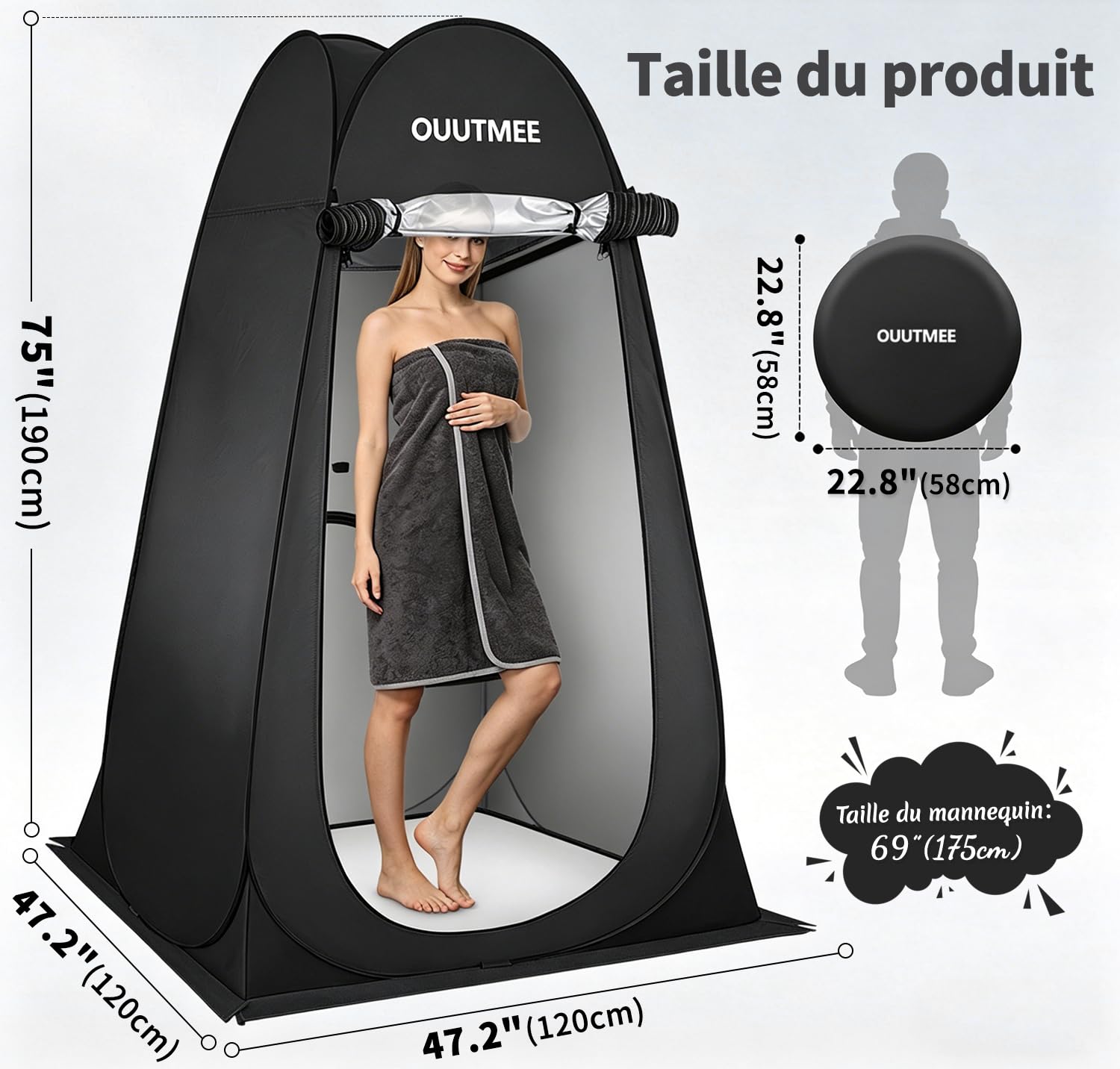 Tente de Douche Pop Up, Tentes de Camping Portable, Cabine de Douche Camping Anti-UV et Pluie, Tente de Toilette pour Randonnée en Plein Air, Plage, Pique-Nique et Pêche