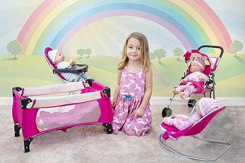 Miniatura 22 de fash n kolor El juego de 4 piezas para muñeca de bebé, diseño de flores, incluye paquete plegable y juego, cochecito de muñeca de bebé, silla alta 4