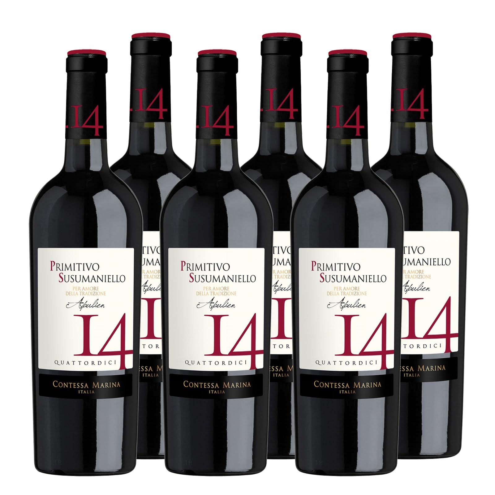 Primitivo Susumaniello Puglia IGT 14 Contessa Marina Apulien Rotwein halbtrocken (6 x 0.75l)