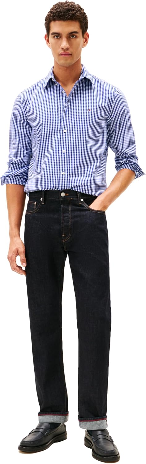 Tommy Hilfiger Men's Long Sleeve Poplin Shirts in Regular Fit, Men's Button Down Shirts, Also Available in Big and Tall