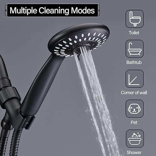 Miniatura 4 de Cabezal de ducha de mano con cabezal de ducha de 5 ajustes de alta presión, potente cabezal de ducha con manguera de acero inoxidable y montaje