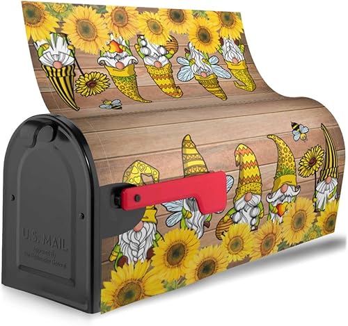 Miniatura 3 de Gnomo Bee - Cubierta magnética impermeable para buzón, panel de madera de girasol, fondo para buzón para decoración del hogar, jardín, 21 x 18
