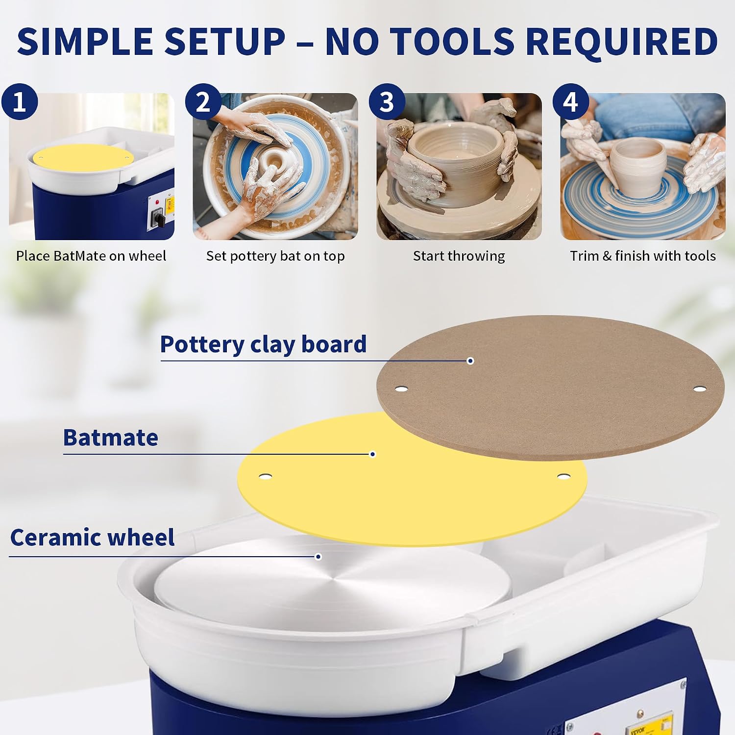 KMSUPERB Pottery Tools Kit with BatMate, 27PCS Clay Sculpting Tools Set, 12" Anti-Slip Pottery Wheel Bat Mat for Ceramics, Polymer Clay, Shaping, Trimming & Carving
