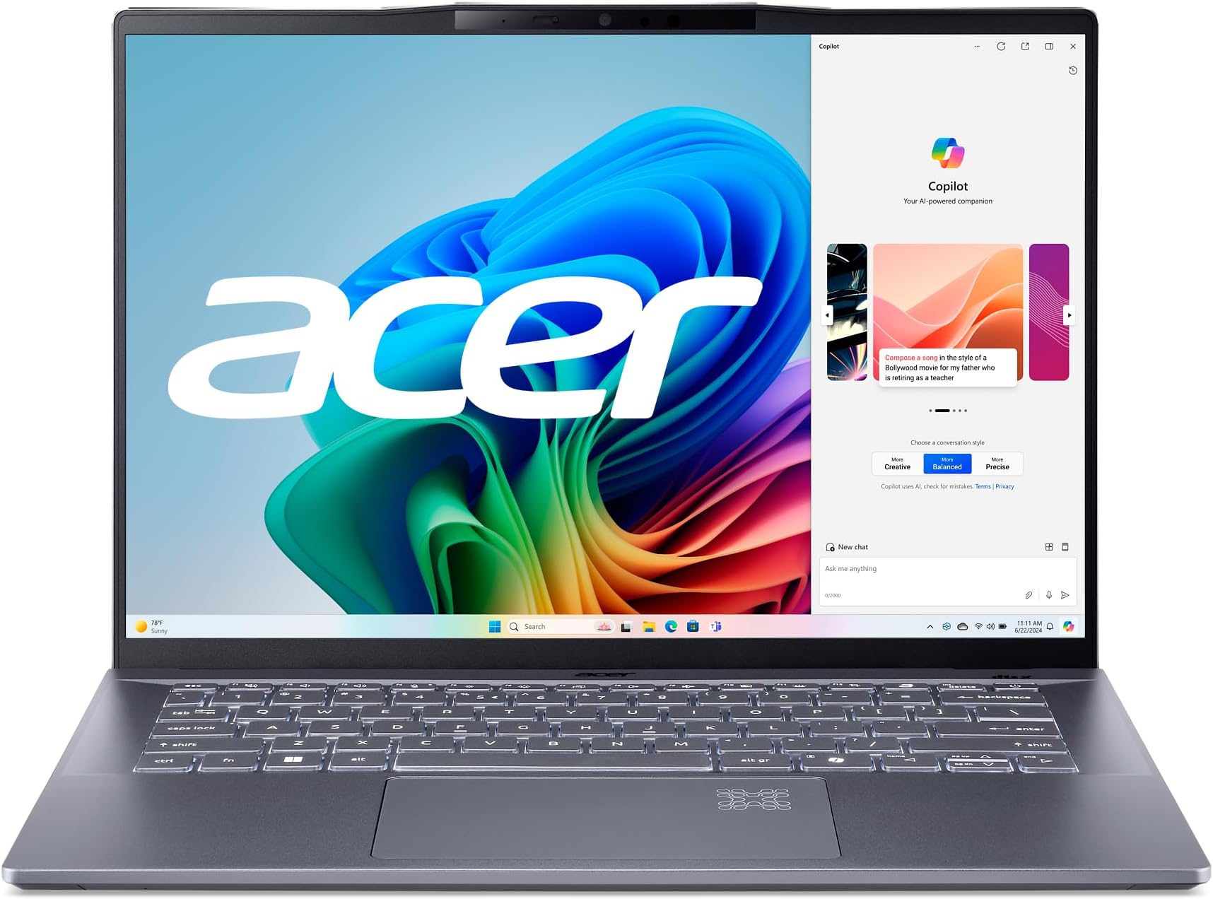 Acer Swift 14 AI Copilot+ PC | 14.5" 2.5K 120Hz Display | Unlock AI Experiences | Snapdragon X Plus 10-Core Processor | 16GB LPDDR5X | 1TB Gen 4 SSD | Wi-Fi 7 | Windows 11 Home | SF14-11-X128