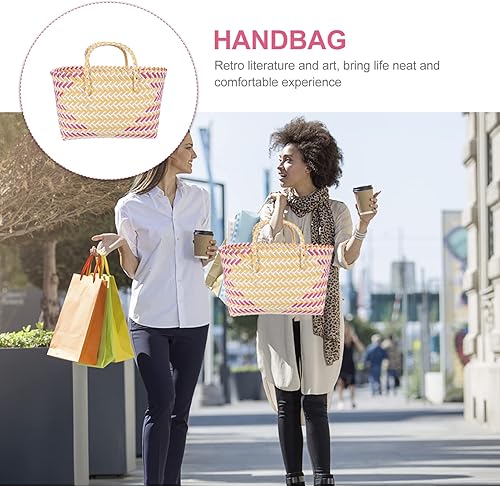 Miniatura 8 de Cabilock Cesta organizadora de tejido reutilizable, bolsa de compras de comestibles, bolsa de paja tejida con asa, cesta de compras portátil, bolsa