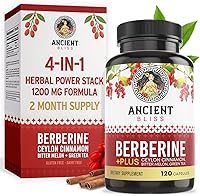 Vista 1 de Ancient Bliss Berberina HCL 1200mg con canela de Ceilán, melón amargo y extracto de té verde - 120 cápsulas