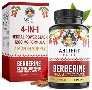 Ancient Bliss Berberine HCL 1200mg with Ceylon Cinnamon, Bitter Melon, and Green Tea Extract - 120 Capsules