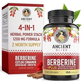 Ancient Bliss Berberine HCL 1200mg with Ceylon Cinnamon, Bitter Melon, and Green Tea Extract - 120 Capsules