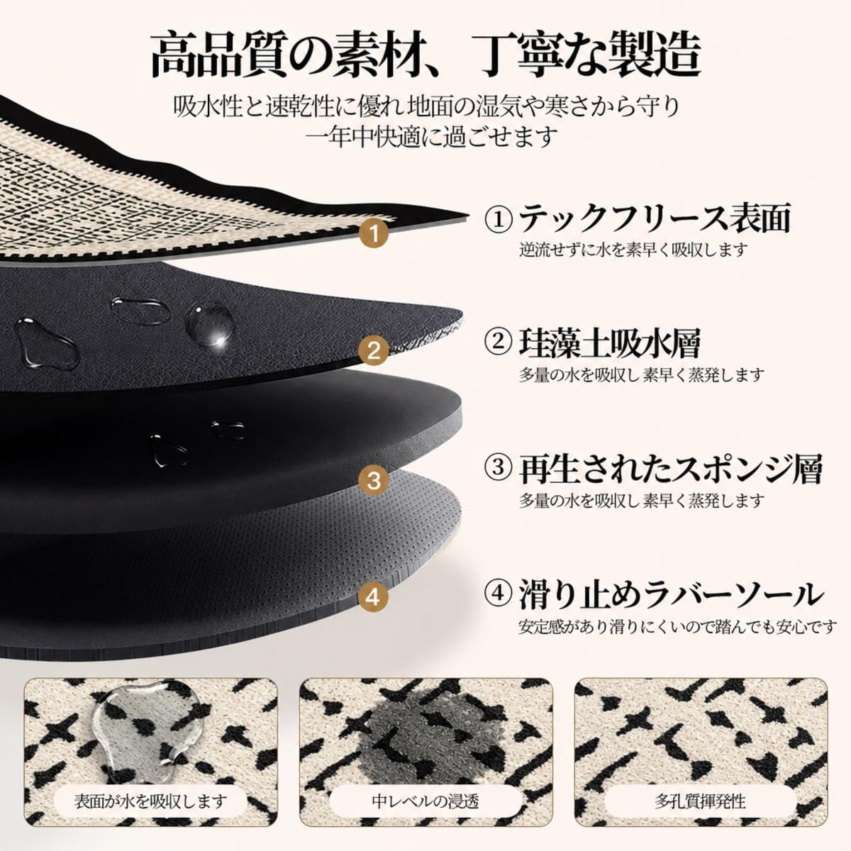 Kabisori玄関マット 室内 おしゃれ 洗える バスマット 玄関マット 屋内 吸水 速乾 滑り止め ふかふか 厚手 ドアマット 泥落とし オールシーズン 室内用 廊下マット 足拭きマット 抗菌 防臭 丸洗い (カーキ黒の格子柄, 60x120)