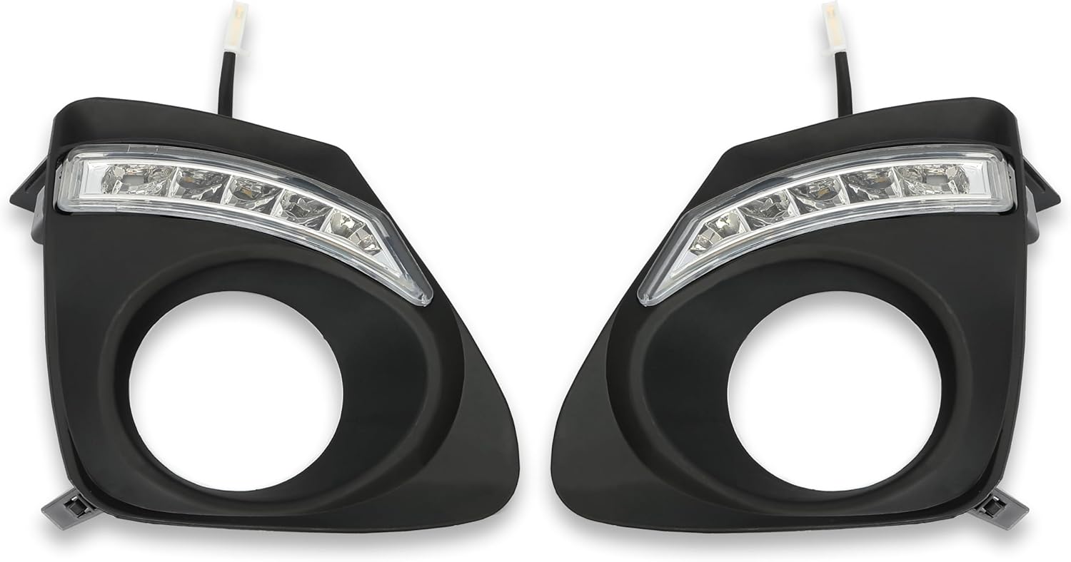 HECASA Fog Light W/Bezel Compatible with 2011-2013 Toyota Corolla w/LED Daytime Running Lights Front Fog Lamp Cover Trim 2PC Driver & Passenger Side