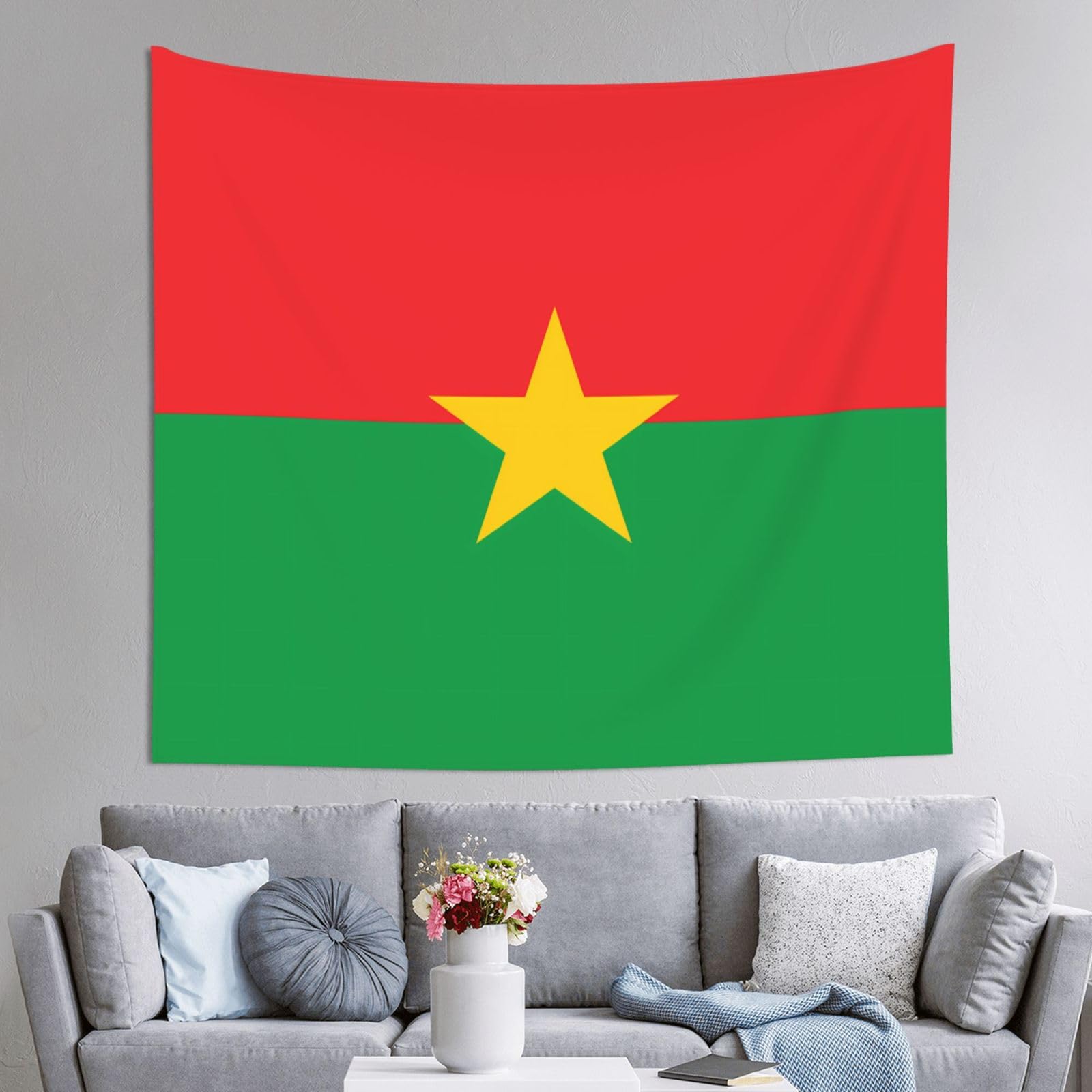 HLSBSSL 60x51in Flag of Burkina Faso Printed Tapestry Tablecloth for Dormitory and Picnic Rooms - Multifunctional Fabric Hanging