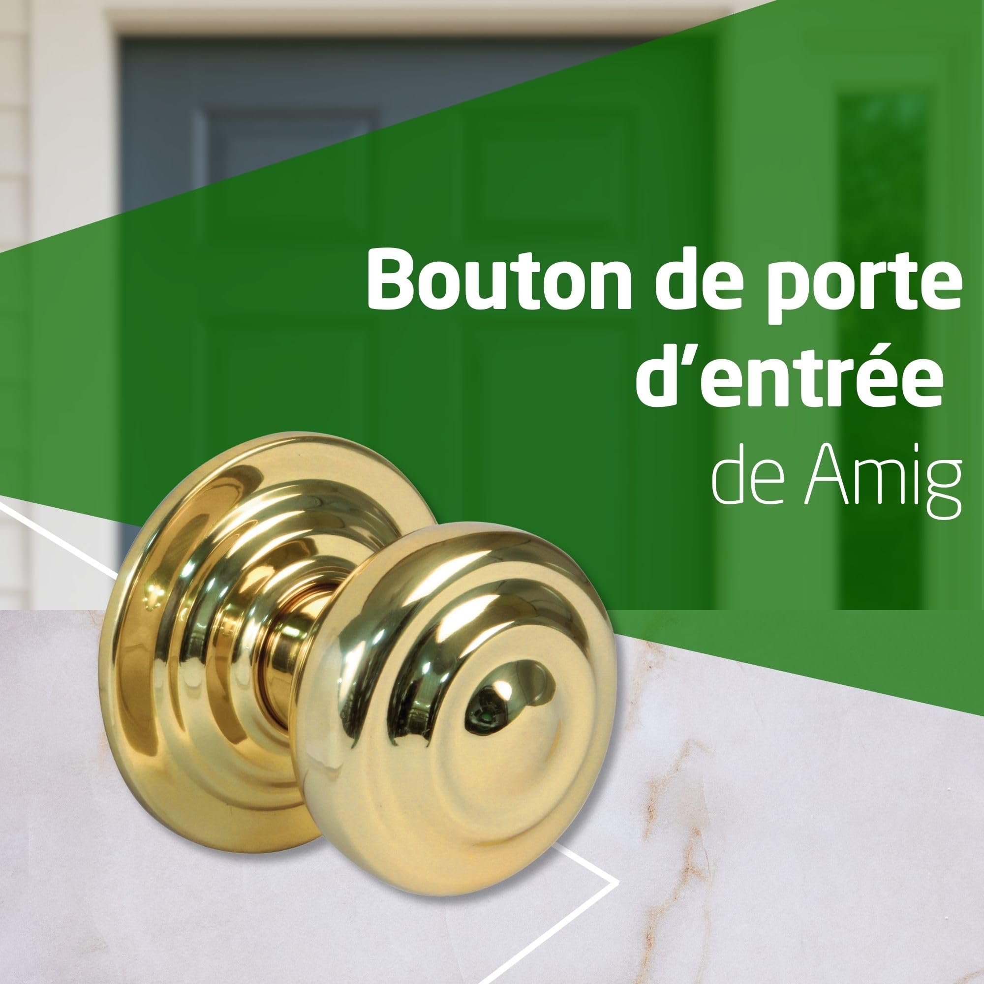 Amig - Bouton Rond pour Portes Extérieures d'Entrée - Poignée pour Porte Principale de la Maison - Diamètre de la Poignée Ø70 mm - Laiton - Doré - Comprend Vis et Écrou de Fixation