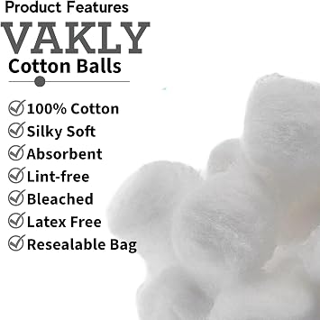 Vakly Cotton Balls 1 inch Medium (2000 Pack) 100% Cotton Soft Absorbent Non-Sterile Balls for Makeup Removal, Nail Polish, Skincare, First Aid & Crafts