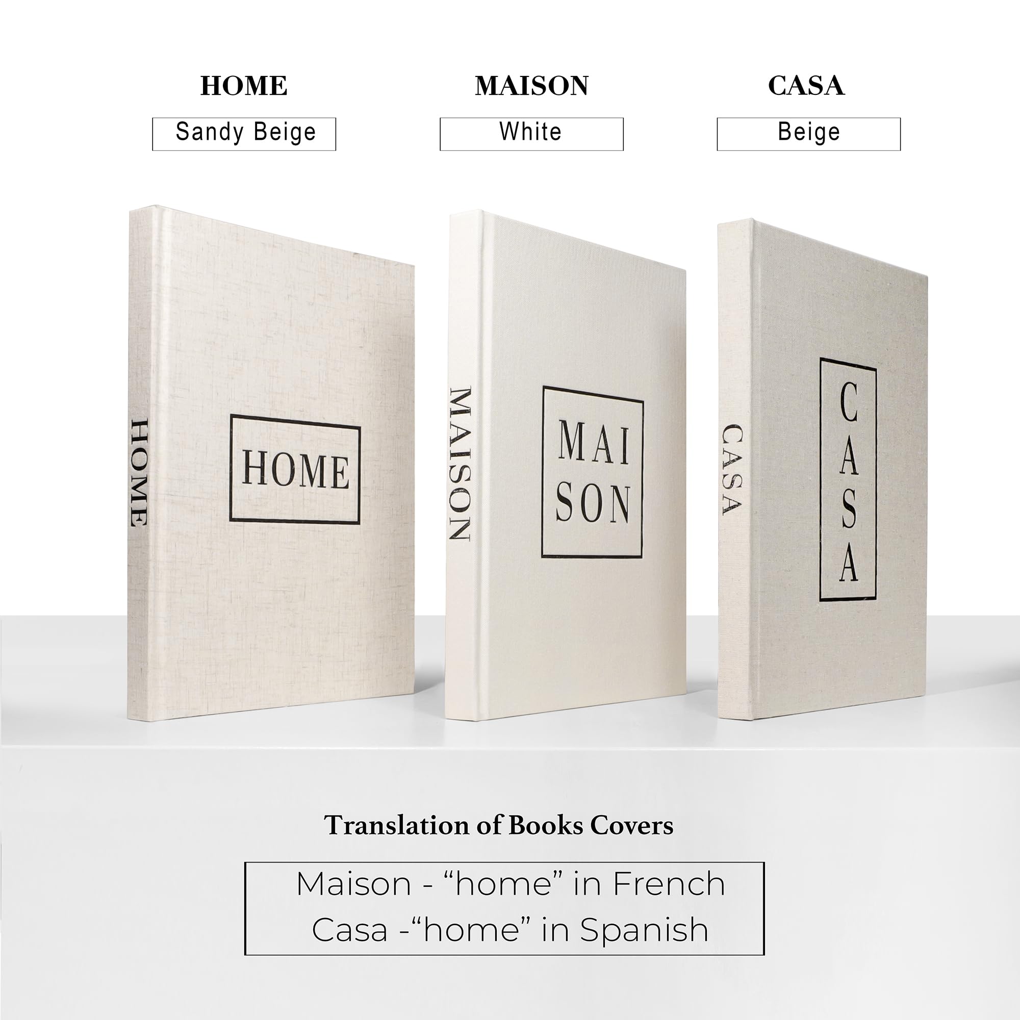 Set di 3 libri decorativi in tessuto di lino neutro