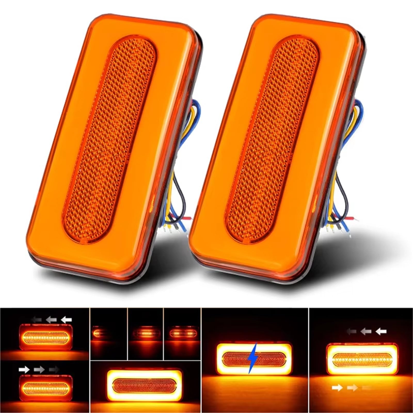 Genérico intermitente automóvil Luz Trasera Universal Remolque 3 En 1 Anillo Flash Halo 12V 24V Señal Giro Freno Cuadrado Lámpara Circulación Diurna Camioneta(2pcs Oval)
