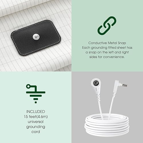 Miniatura 7 de Ivellow Grounding Sheets Queen - Sábana bajera ajustable 10% de fibra plateada pura, 90% algodón orgánico, tamaño Queen, 16 pulgadas, bolsillo