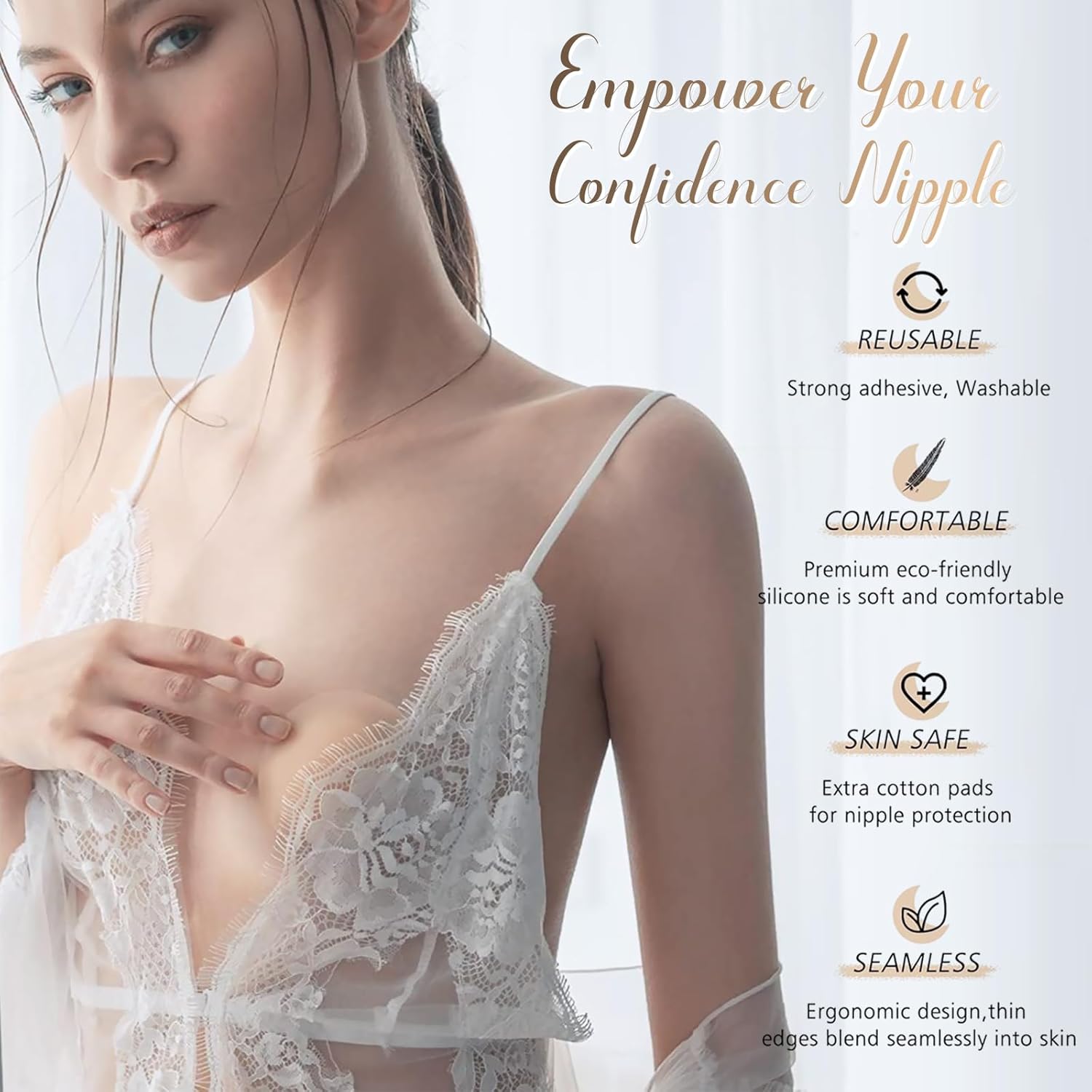 Silicone Nipple Covers - 5 Pairs, Women's Reusable Adhesive Invisible Pasties Nippleless Covers Round - Image 2