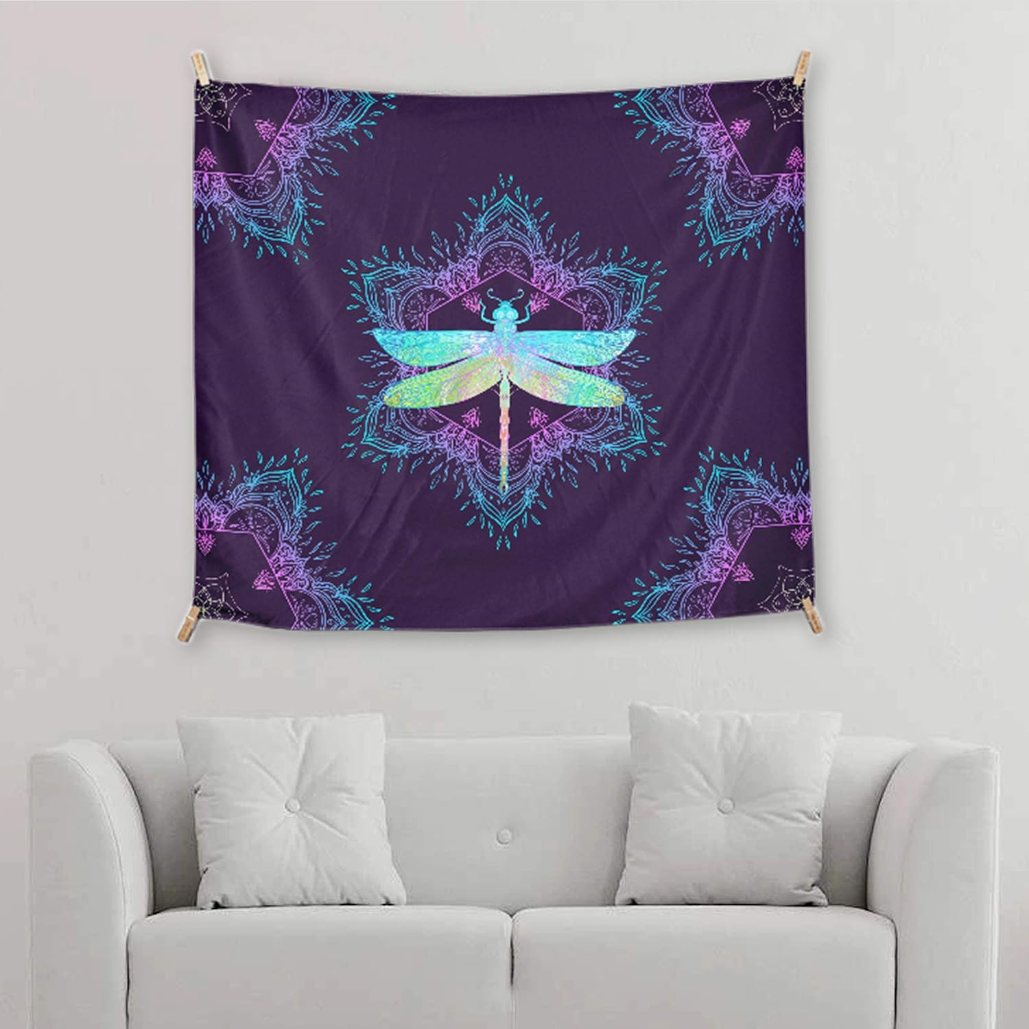 Yes We Vibe Wall Tapestry + Wall Hanging for Bedroom & Boho Home Decor - Dragonfly Mandala Design - Small 59.6 X 51.2 Inches (150cm X 130cm)